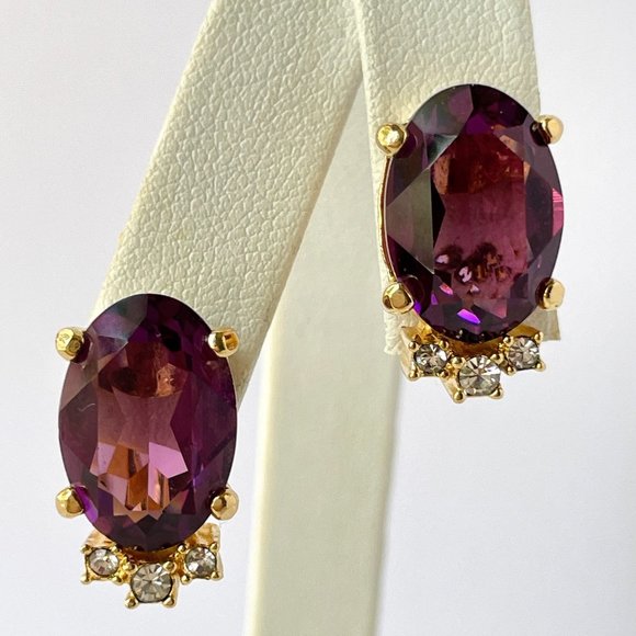 Dior Jewelry - Vintage Christian Dior Earrings Amethyst Crystal Gold Plated Clip On 80's Runway